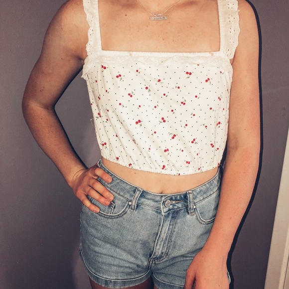 Forever 21 white and cherry patterned square tank - Picture 3 of 3